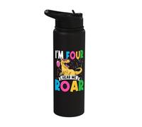 I'm Four Hear Me Roar 4 Year Old T-Rex Dinosaur 4th Birthday Stainless Steel Insulated Water Bottle