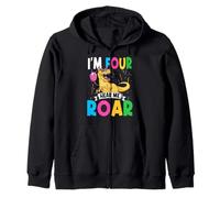 I'm Four Hear Me Roar 4 Year Old T-Rex Dinosaur 4th Birthday Zip Hoodie