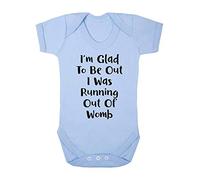 I'm Glad to be Out I was Running Out of Womb Baby Grow Vest, 0-3 Months, Pastel Blue