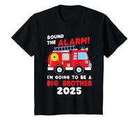 I'm Going to be a Big Brother 2025 Firetruck Baby Reveal T-Shirt, Youth, Black, Medium