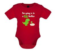 I'm Going To Be A BIG Brother Dinosaur - Organic Babygrow/Body suit - Red - 12-18 Months