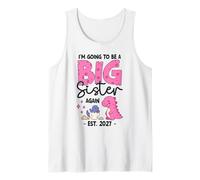 I'm Going to Be a Big Sister Again 2027 Baby Reveal Dinosaur Tank Top