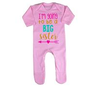 I'm Going to be a Big Sister (Arrow Heart Sibling Announcement) Baby Romper Jumpsuit with feet, 3-6 Months, Pastel Pink