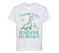 I'm Going to Be a Roarsome Big Brother Kids T-Shirt - Adorable Dinosaur Graphics Tee for Boys White