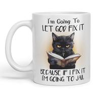 I'm Going to LET GOD FIX IT, Cats Sarcastic Joke Ceramic Coloured Mug Cup for Tea Coffee Hot Brew 330ml 11Oz (White)