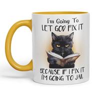 I'm Going to LET GOD FIX IT, Cats Sarcastic Joke Ceramic Coloured Mug Cup for Tea Coffee Hot Brew 330ml 11Oz (G Yellow)