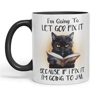 I'm Going to LET GOD FIX IT, Cats Sarcastic Joke Ceramic Coloured Mug Cup for Tea Coffee Hot Brew 330ml 11Oz (Black)