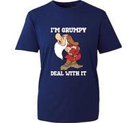 I'm Grumpy Deal with It Merry Christmas T-Shirt Funny Grumpy Dwarf Vintage Cartoon Lovers Rude Attitude Gift for Father Mother Xmas Unisex Gift Tee Top (Navy, L)