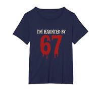 I'm Haunted by 67 Funny Creepy Halloween Six Seven T-Shirt, Women's Plus, Navy Blue, 6X