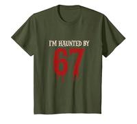 I'm Haunted by 67 Funny Creepy Halloween Six Seven T-Shirt, Youth, Olive Green, Medium