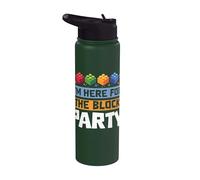 I'm Here for The Block Party Brick Builder Block Christmas Stainless Steel Insulated Water Bottle