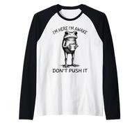 I'm Here I'm Awake Don't Push It Funny Frog Meme Retro Raglan Baseball Tee