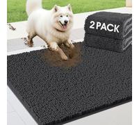 IM HOME 2 Pieces Dog Door Mats for Muddy Paws 30"x 20", Chenille Absorbent Pet Mats, Non Slip Washable Indoor Doormat Soft Mud Mat for Dogs Front Inside Door Mat for Entryway, Dog Bed Mat Dark Grey