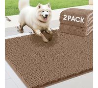 IM HOME 2 Pieces Dog Door Mats for Muddy Paws 30"x 20", Chenille Absorbent Pet Mats, Non Slip Washable Indoor Doormat Soft Mud Mat for Dogs Front Inside Door Mat for Entryway, Dog Bed Mat Camel