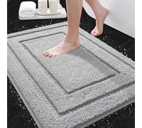 IM HOME Bathroom Rugs, Ultra Soft Plush Fluffy Microfiber Absorbent Bath Mat, Non-Slip Backing, Machine Washable Bath Mats for Bathroom Floor, Tub and Shower, Grey/24"x17"/Bordered