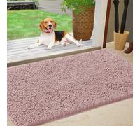 IM HOME Chenille Absorbent Outdoor Doormat, 30" x 20", Washable Muddy Door Mats for Dog, Non Slip Indoor Doormat, Dusty Pink