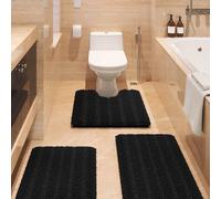 IM Home Striped Black Bathroom Rug Set 3 Pieces Ultra Soft, Non Slip Chenille Bath Carpet, Absorbent Plush Shaggy Bath Mats for Bathroom, Toilet, Bedroom, Kitchen