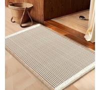 IM HOME Waffle Bath Mat Brown & Cream 24"x17", Boho Woven Modern Bath Mat Rugs, Absorbent Non Slip Bathroom Rugs, Soft Washable Bath Rugs with Tassels for Bedroom, Kitchen, Shower, Tub