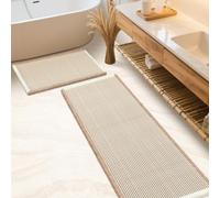 IM HOME Waffle Bath Mat Set 2 Piece Brown & Cream,Woven Modern Bath Rug Mats, Absorbent Non Slip Bath Floor Mat, Soft Washable Boho Bath Rugs with Tassels for Bathroom, Bedroom, Kitchen,Tub