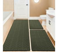 IM HOME Waffle Bath Mat Set 3 Piece, Boho Woven Modern Bath Rug Absorbent Non Slip, Soft Bathroom Mats, Machine Washable Knit Bath Rugs with Herringbones for Bathroom, Bedroom, Kitchen, Dark Green