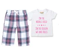 I'm In The Middle I'm The Reason We Have Rules Pyjamas Children Tartan Trouser Bottoms Pyjama Set 60 SECOND MAKEOVER Pink 18-24 m