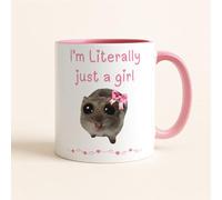 I'm Just a Girl Mug, Sad Hamster Mug, Literally Just a Girl Meme Cup, Viral Gift for Her, Cute Funny Gift for Girlfriend (Pink, 11oz)
