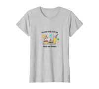 I'm Just Here for The Food and Drinks Funny Party T-Shirt, Women, Silver, XS