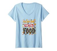Im Just Here for The Food Foodie Fun Quote V-Neck T-Shirt, Women, Baby Blue, XL