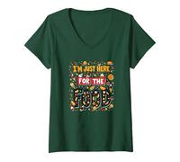 Im Just Here for The Food Foodie Fun Quote V-Neck T-Shirt, Women, Forest Green, XXL