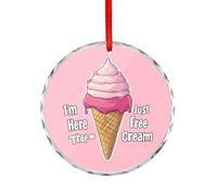 Im Just Here For The Free Ice Cream Christmas Crystal Decoration Hanging Ornament Round Pendants for Xmas Tree Party Gifts