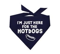 I'm Just Here for The Hot Dogs Fourth of July Dog Bandana | 100% Adjustable Cotton Triangle | Made in USA | July 4th Accesory | Patriotic | Party | Parade | Event | Costume (Navy, OS 750)