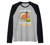 I'm Just Here for The Mashed Potatoes Thanksgiving Turkey Raglan Baseball Tee