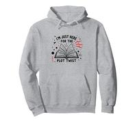 Im Just Here for the Plot Twist Bookworm Reading Pullover Hoodie, Adult Unisex, Heather Grey, XL