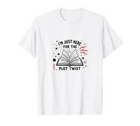 Im Just Here for The Plot Twist Bookworm Reading T-Shirt, Men, White, M