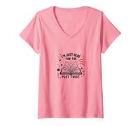 Im Just Here for The Plot Twist Bookworm Reading V-Neck T-Shirt, Women, Pink, XXL