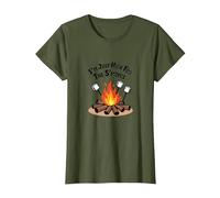 I'm Just Here for The S'Mores Campfire Humor T-Shirt, Women, Olive, 3XL