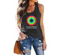 I'm Just Here to Close My Rings Tank Tops Women Rainbow Racerback Workout Tank Top Funny Letter Print Gym Tank, Grey, Medium