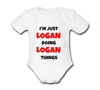 I'M JUST LOGAN DOING LOGAN THINGS Unique Baby Name Vest Grow Babygrow Bodysuit Customise Yourself Change the Name & Colour