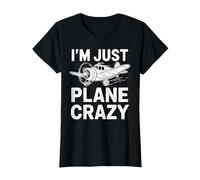 I'm Just Plane Crazy Funny Airplane Graphic Planes T-Shirt, Women, Black, Small