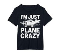I'm Just Plane Crazy Funny Airplane Graphic Planes T-Shirt, Women's Plus, Black, 3X