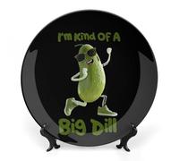 I'm Kind of A Big Dill Funny Pickle Personalized Bone China Decorative Plate Ceramic Decorative Plates with Display Stand for Home Office Decor