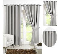 IM LC Luxury Pair of THERMAL BLACKOUT Eyelet Ring Top Curtains Fully Lined and free 2 Tiebacks (Grey/Silver, 66'' x 72'')