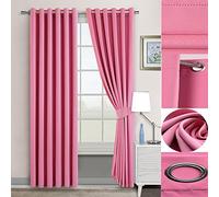 IM LC Luxury Pair of THERMAL BLACKOUT Eyelet Ring Top Curtains Fully Lined and free 2 Tiebacks (Pink, 66'' x 72'')