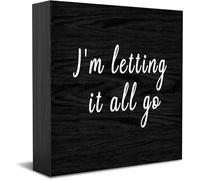 I'M Letting It All Go Wood Box Sign,Desk Decor For Home Office,Tabletop Shelf Decor,5X5 Inch