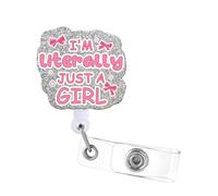 Im Literally Just A Girl Badge Reel Retractable with ID Clip Funny Acrylic Badge Holder for RN CNA Nurses Nursing Students Office