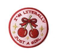 I'm Literally Just A Girl Embroidered Patch - Hook and Loop Pink Cherry Bow Funny Morale Military Badge for Army Backpack Bag Vest Clothes Gym Tactical Gear Meme Cool Emblem DIY Girly Gifts