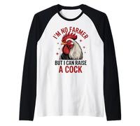I'm No Farmer But I Raise Chickens Funny Rooster Raglan Baseball Tee