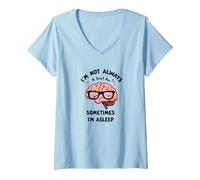 I'm Not Always Smart, Sometimes I'm Asleep Funny Brain V-Neck T-Shirt, Women, Baby Blue, S