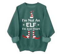 Im Not An Elf Im Just Short Sweatshirt Funny Christmas Xmas Family Pajamas Sweaters For Women Men Green