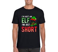 I'm Not an Elf I'm Just Short T-Shirt, Christmas Secret Santa Joke Xmas Day Funny Unisex Kids Adults Top (Black, S)
